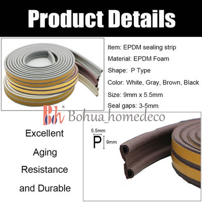 la forma de goma de los sellos P de 9x5.5m m EPDM Weatherstrips para la puerta y la ventana