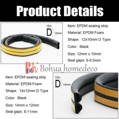 Los sellos de goma autos-adhesivo D de EPDM formaron para la puerta 12*10m m de Warehouse