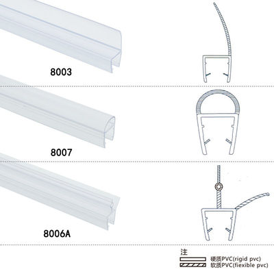 La tira de cristal transparente H del sello de puerta de la ducha del PVC forma el agua del cuarto de baño que conserva la tira