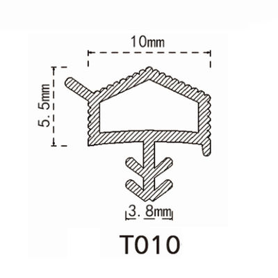 Tira de goma del sello de puerta de desmontaje de tiempo del elastómero termoplástico con la aleta 10*5.5m m
